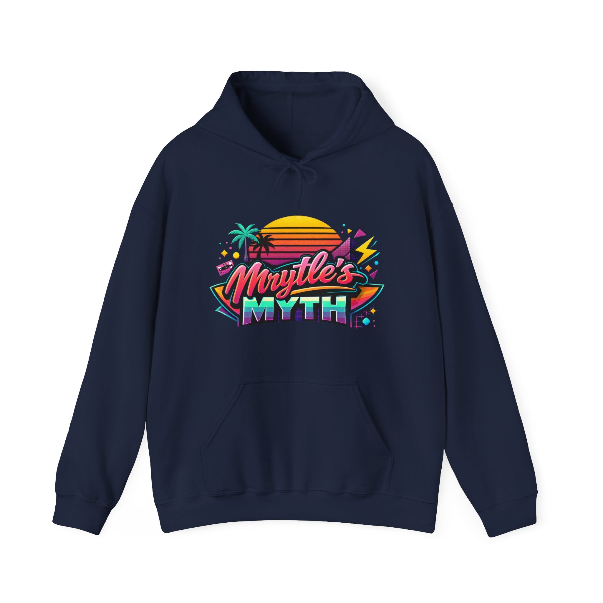 Retro Sunset Hoodie — "Myrtle's Myth" Neon Palm Beach Pullover