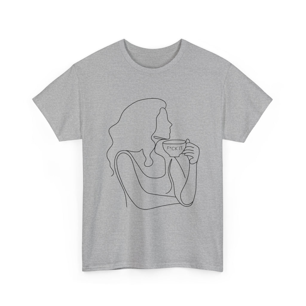Line Art Tee — Woman Sipping Coffee Minimalist Graphic T-Shirt