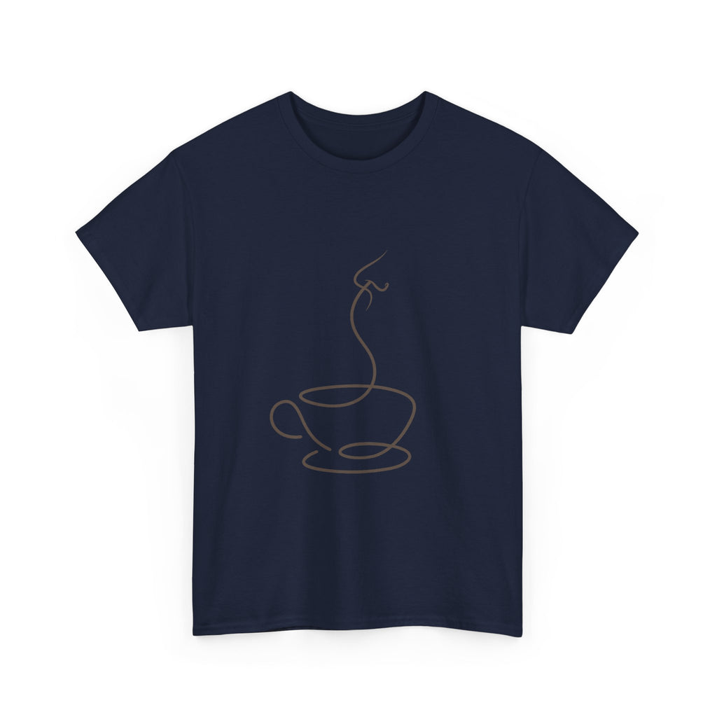Minimal Line Art Coffee Tee — Simple Steaming Cup T-Shirt