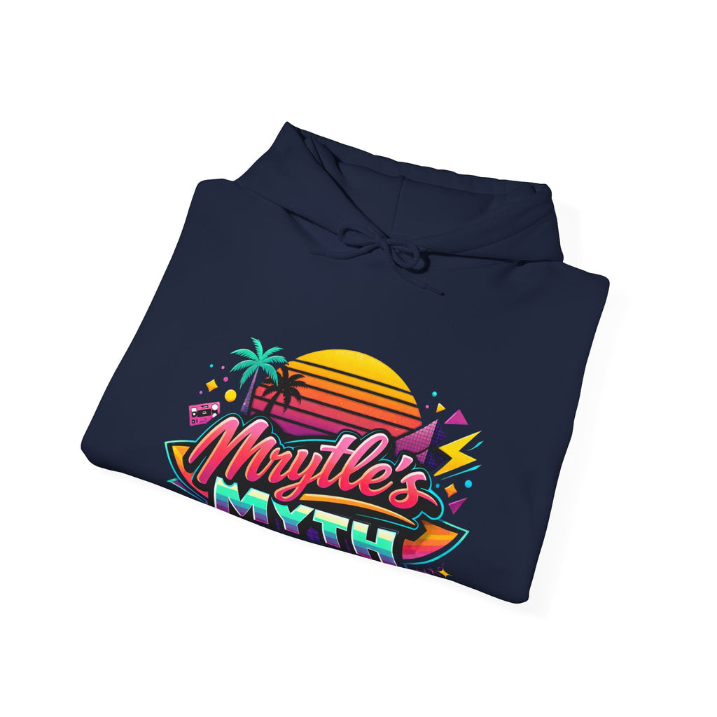 Retro Sunset Hoodie — "Myrtle's Myth" Neon Palm Beach Pullover