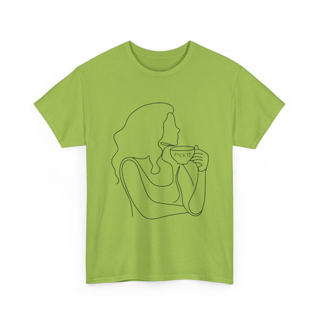 Line Art Tee — Woman Sipping Coffee Minimalist Graphic T-Shirt