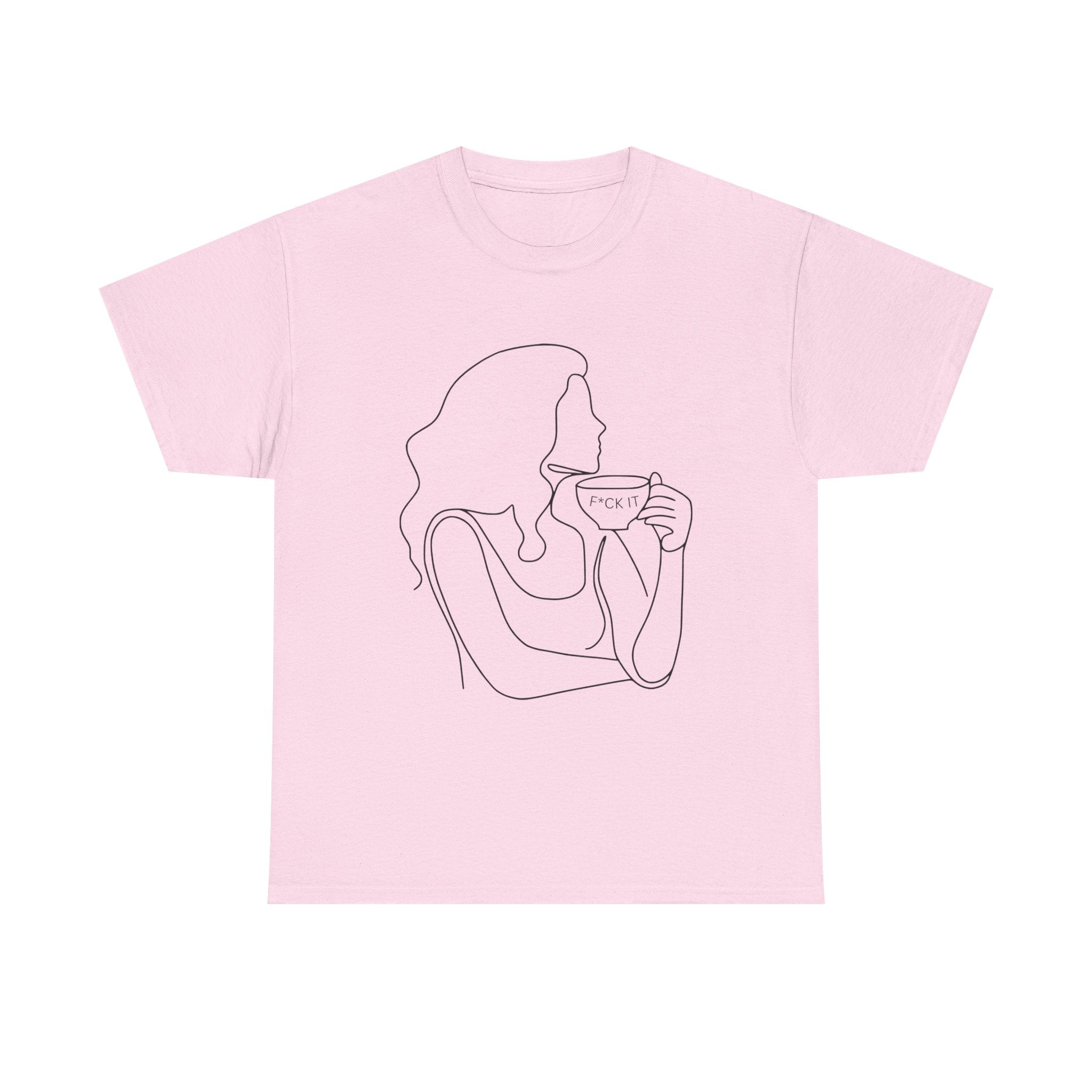Line Art Tee — Woman Sipping Coffee Minimalist Graphic T-Shirt