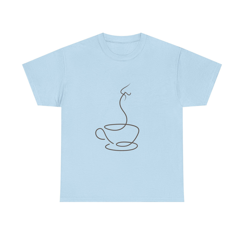 Minimal Line Art Coffee Tee — Simple Steaming Cup T-Shirt