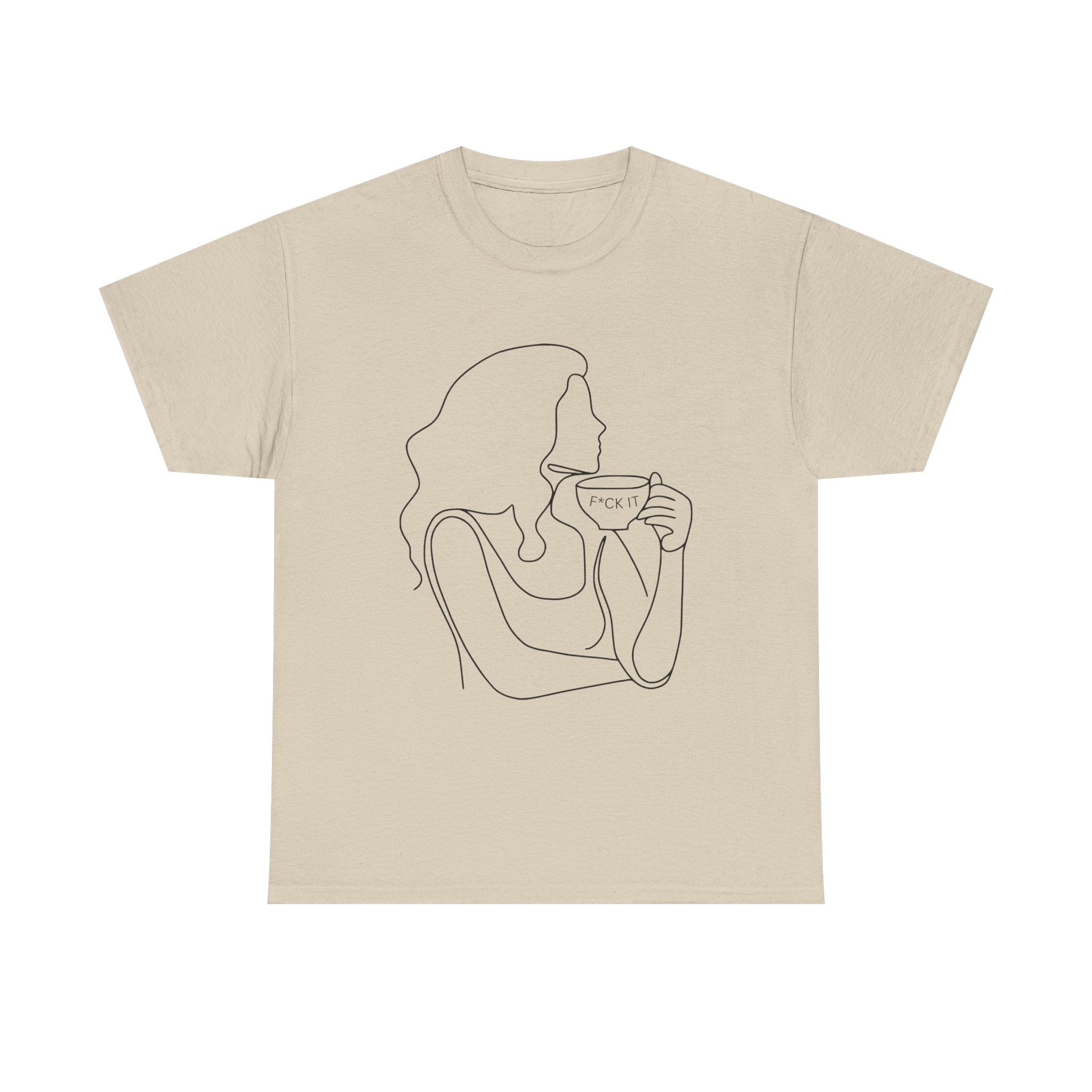 Line Art Tee — Woman Sipping Coffee Minimalist Graphic T-Shirt