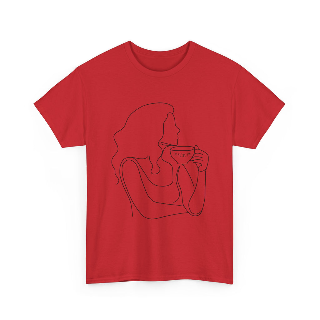 Line Art Tee — Woman Sipping Coffee Minimalist Graphic T-Shirt