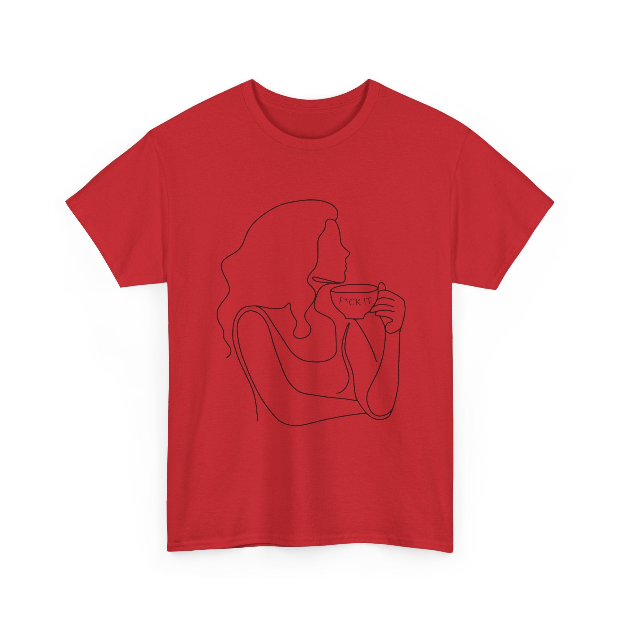 Line Art Tee — Woman Sipping Coffee Minimalist Graphic T-Shirt
