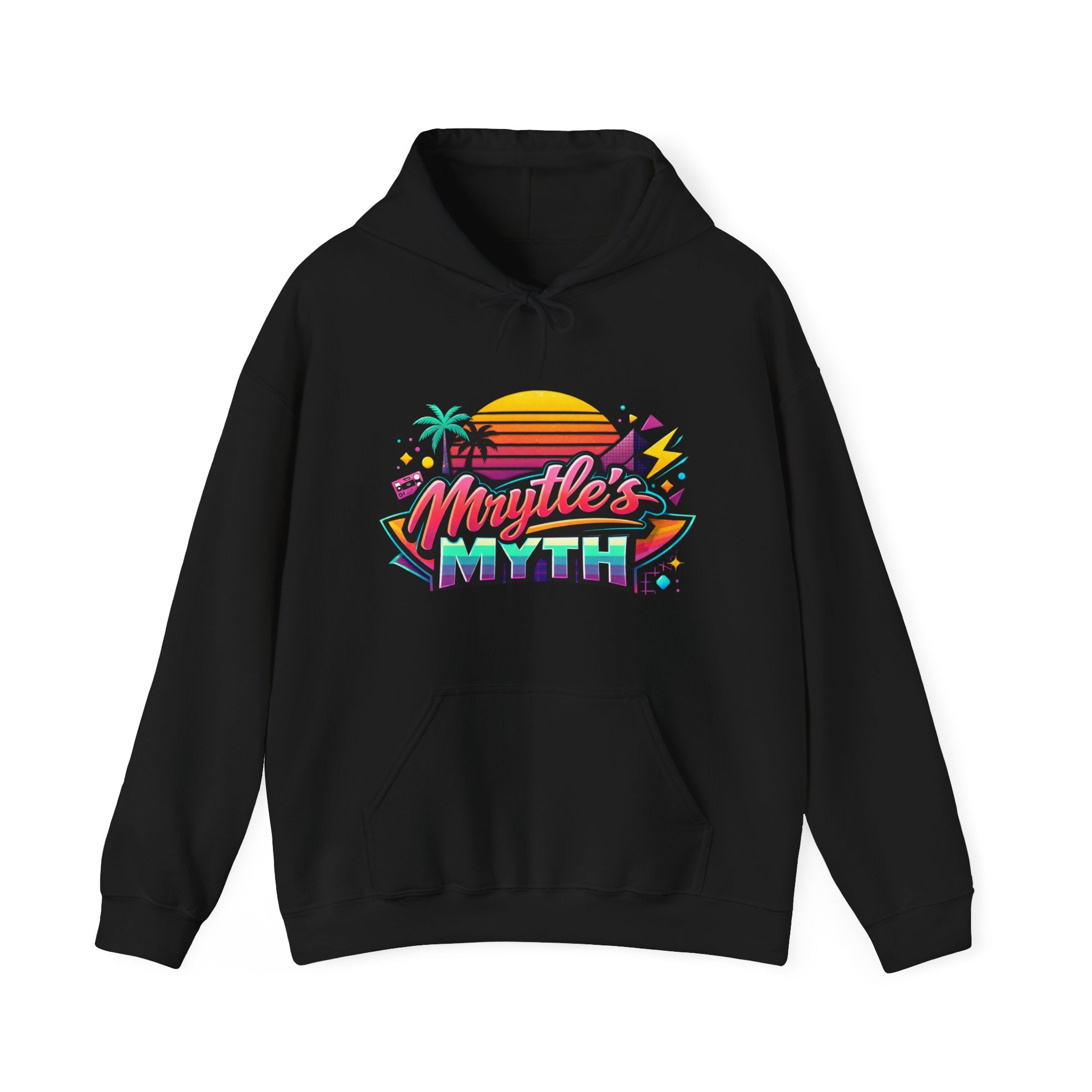 Retro Sunset Hoodie — "Myrtle's Myth" Neon Palm Beach Pullover