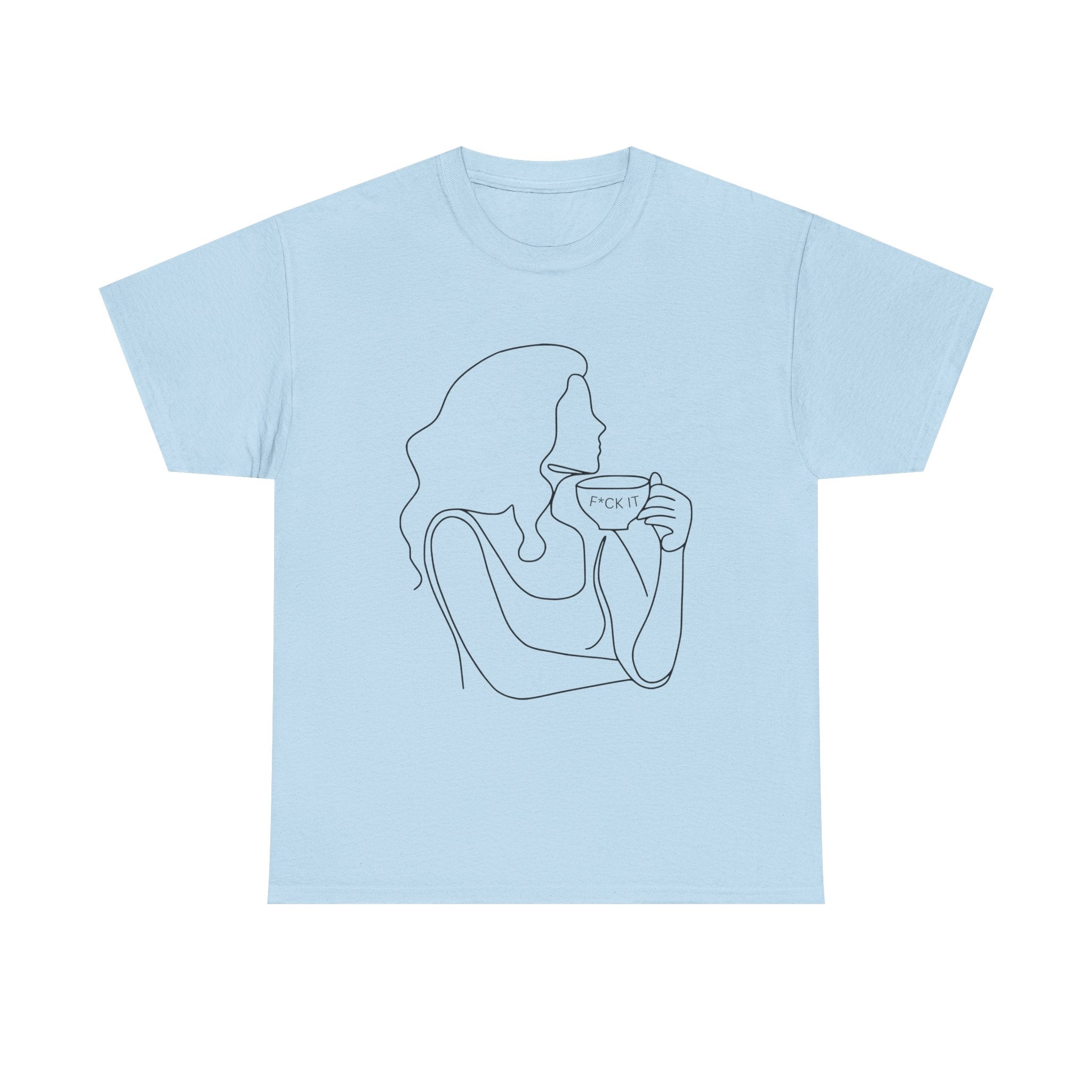 Line Art Tee — Woman Sipping Coffee Minimalist Graphic T-Shirt
