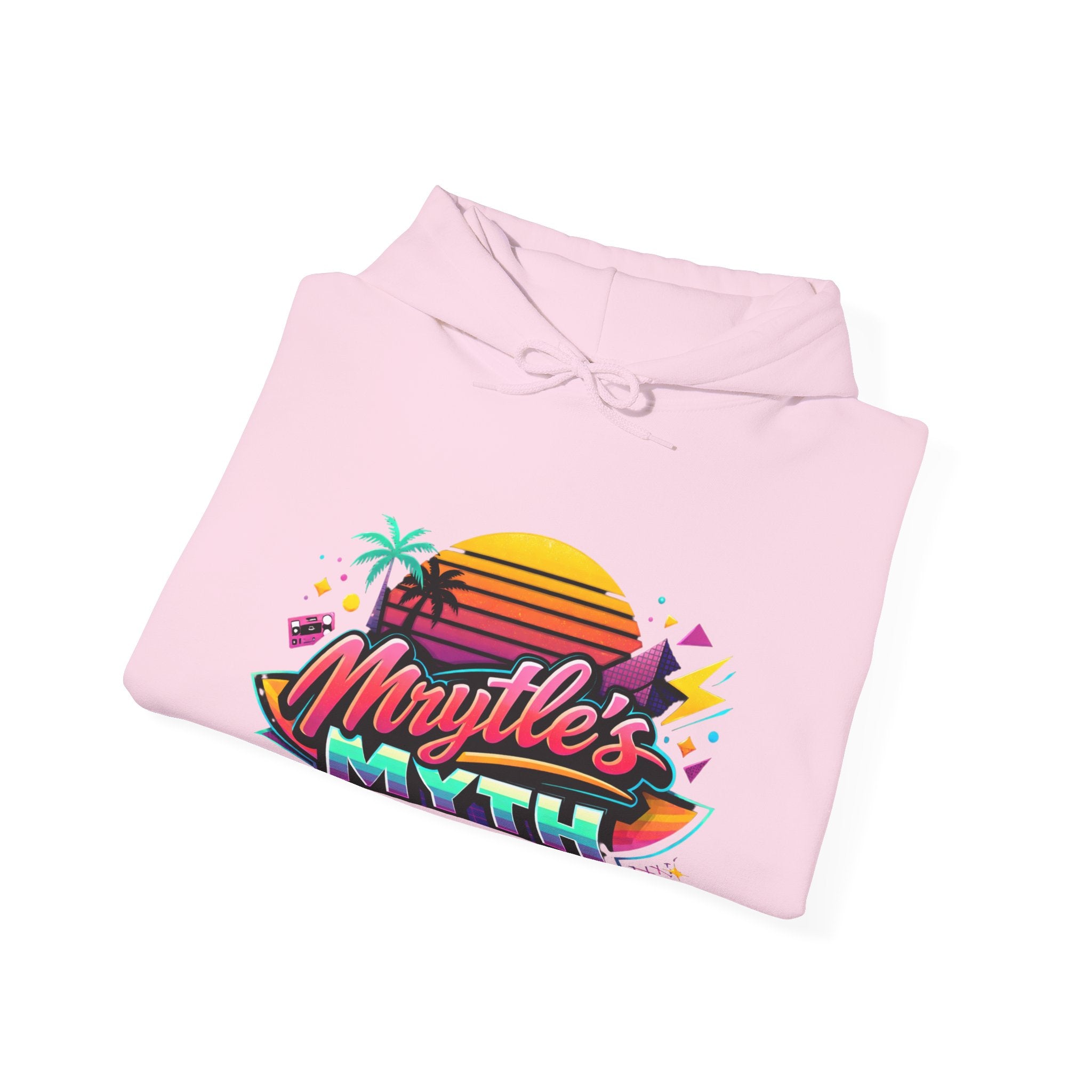 Retro Sunset Hoodie — "Myrtle's Myth" Neon Palm Beach Pullover