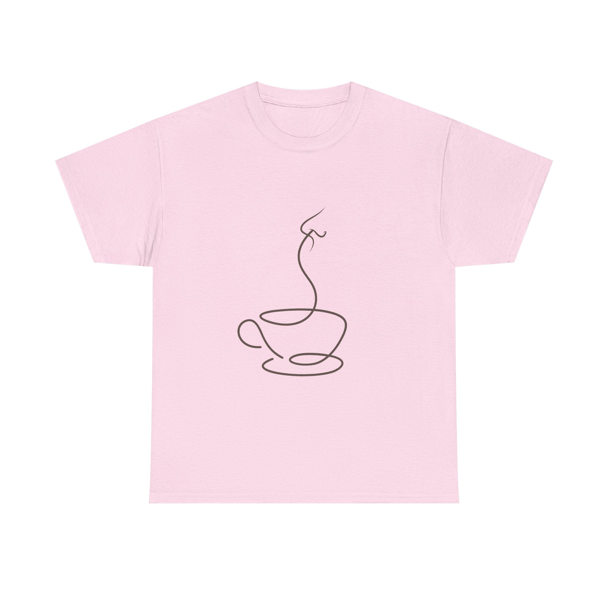 Minimal Line Art Coffee Tee — Simple Steaming Cup T-Shirt