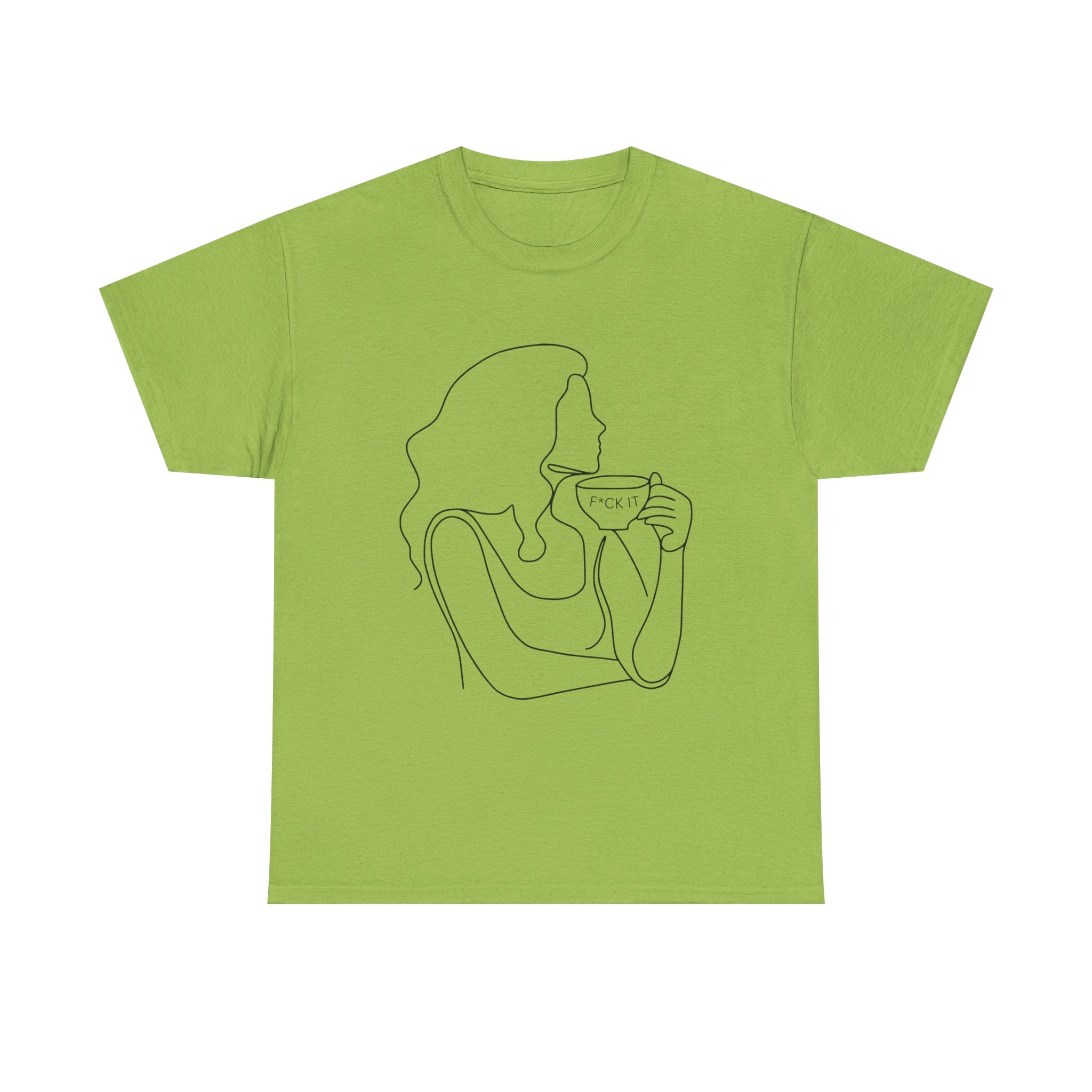 Line Art Tee — Woman Sipping Coffee Minimalist Graphic T-Shirt