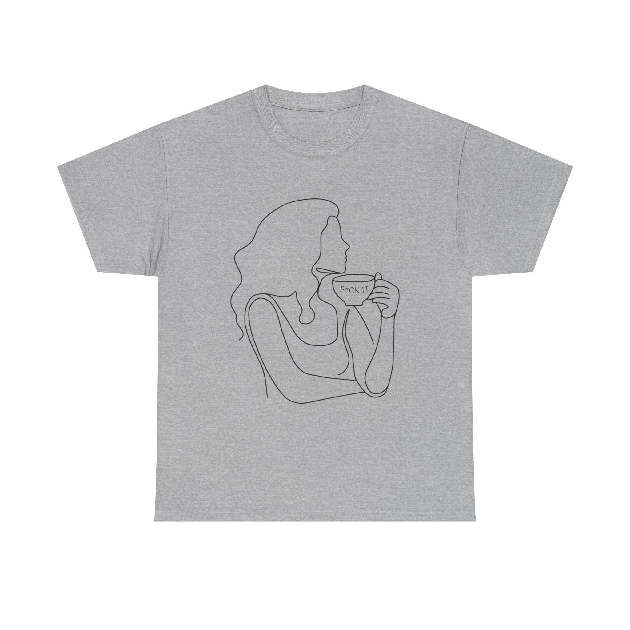 Line Art Tee — Woman Sipping Coffee Minimalist Graphic T-Shirt