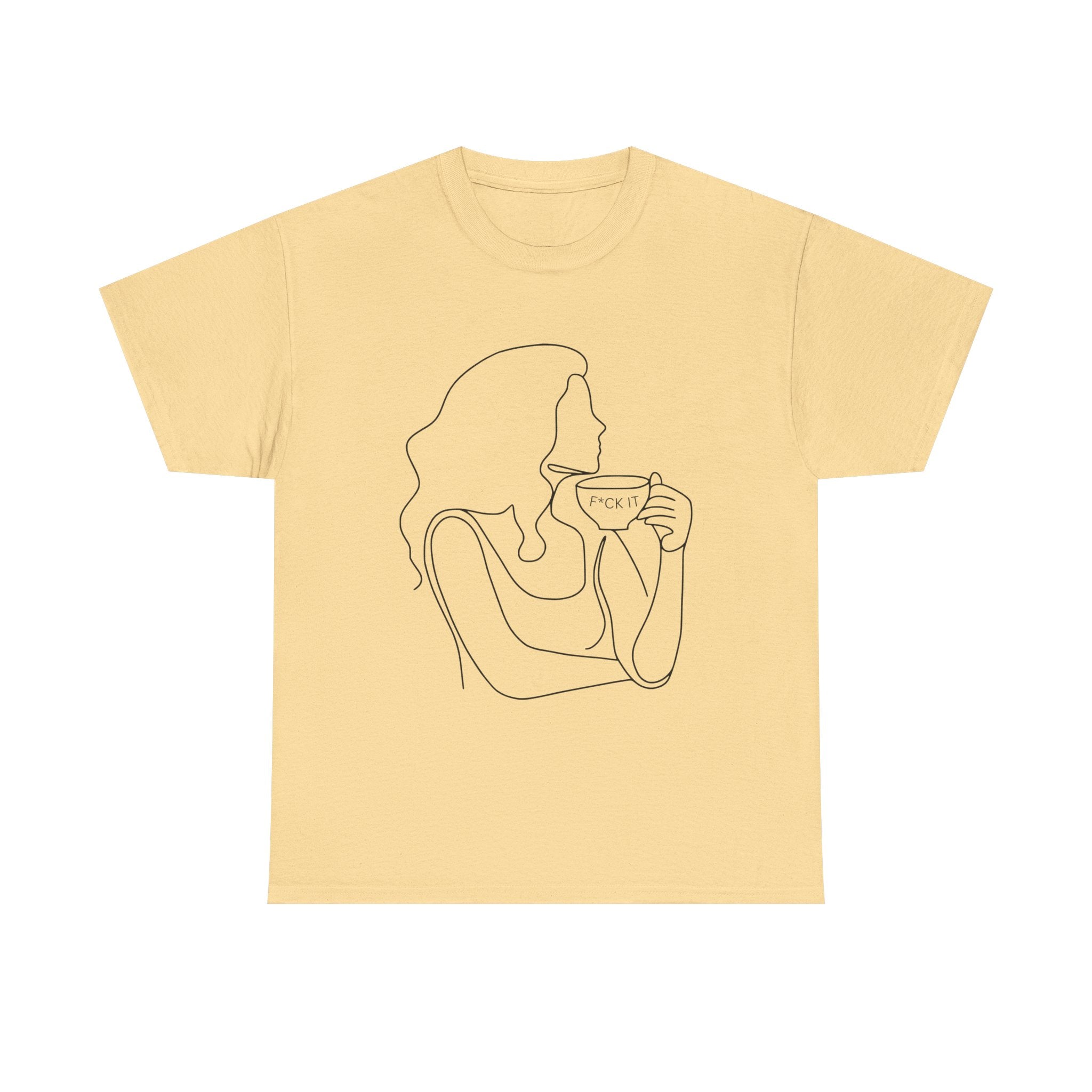 Line Art Tee — Woman Sipping Coffee Minimalist Graphic T-Shirt