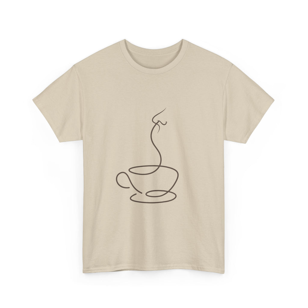 Minimal Line Art Coffee Tee — Simple Steaming Cup T-Shirt