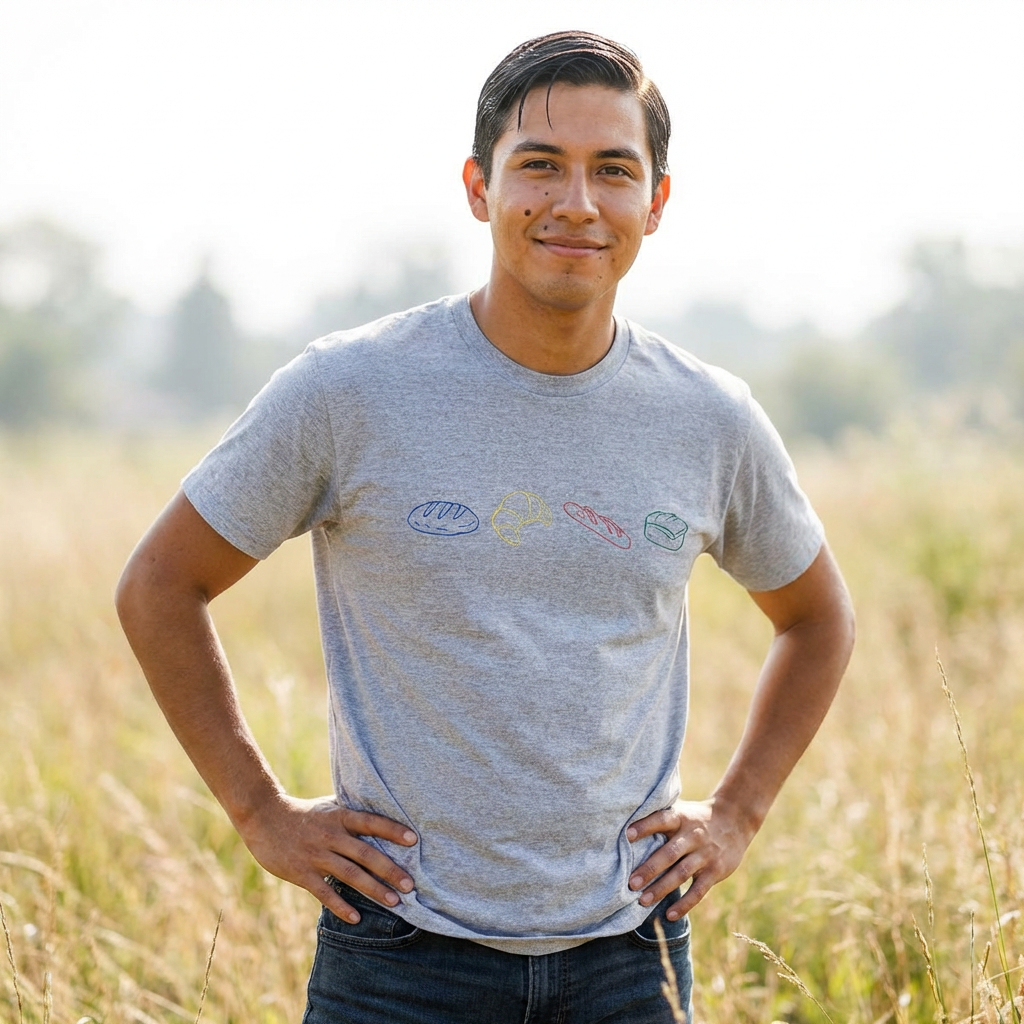 Bread & More Bread Minimalist Tee — Cute Chest Pocket Bakery Graphic T-Shirt