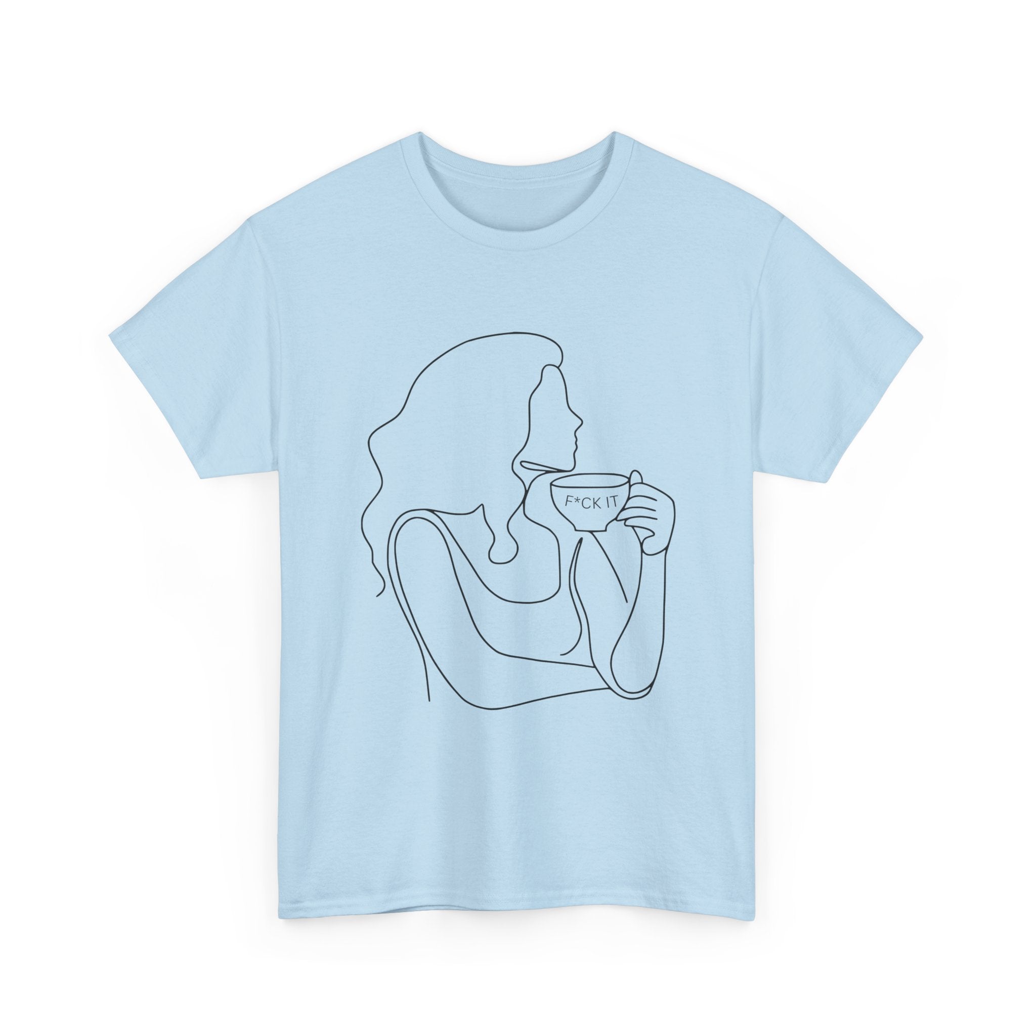Line Art Tee — Woman Sipping Coffee Minimalist Graphic T-Shirt