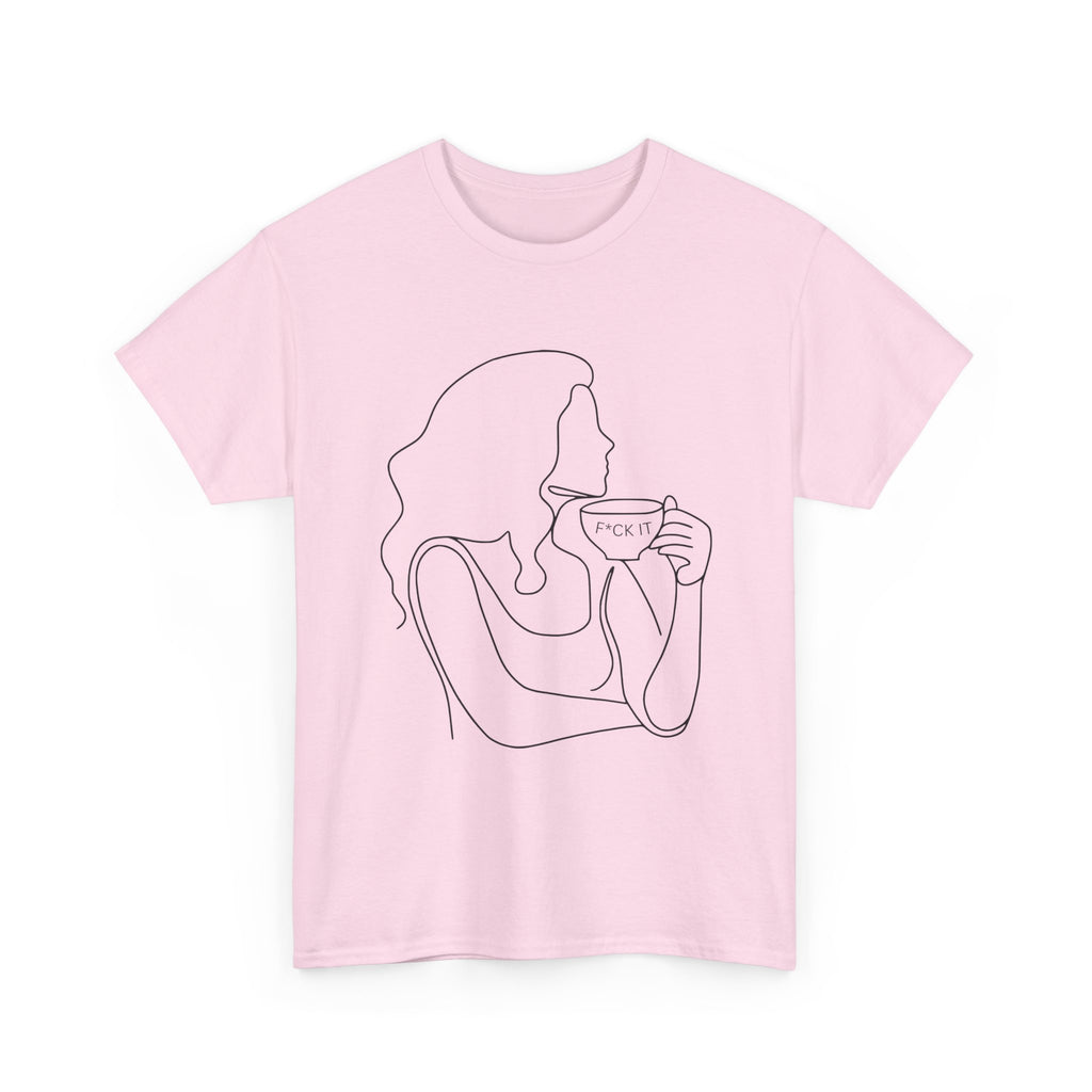 Line Art Tee — Woman Sipping Coffee Minimalist Graphic T-Shirt
