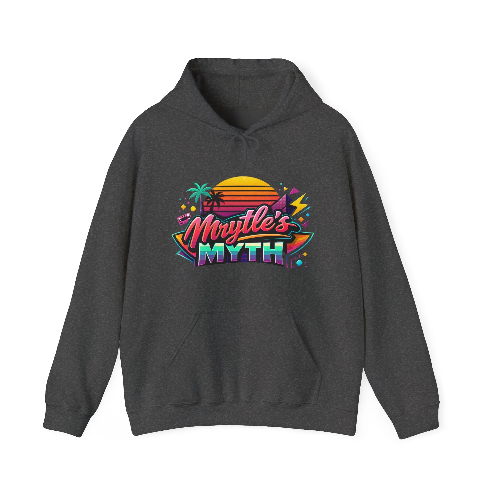 Retro Sunset Hoodie — "Myrtle's Myth" Neon Palm Beach Pullover