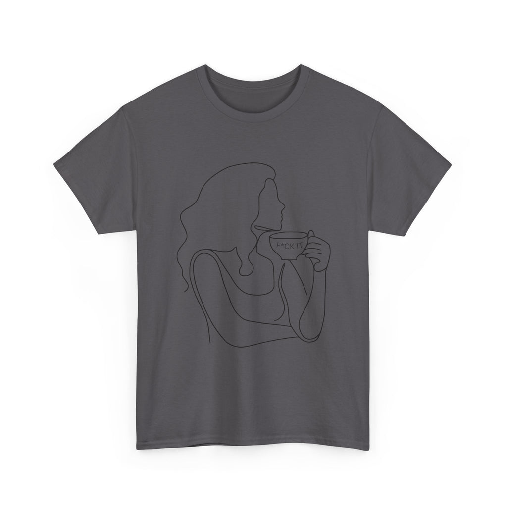 Line Art Tee — Woman Sipping Coffee Minimalist Graphic T-Shirt