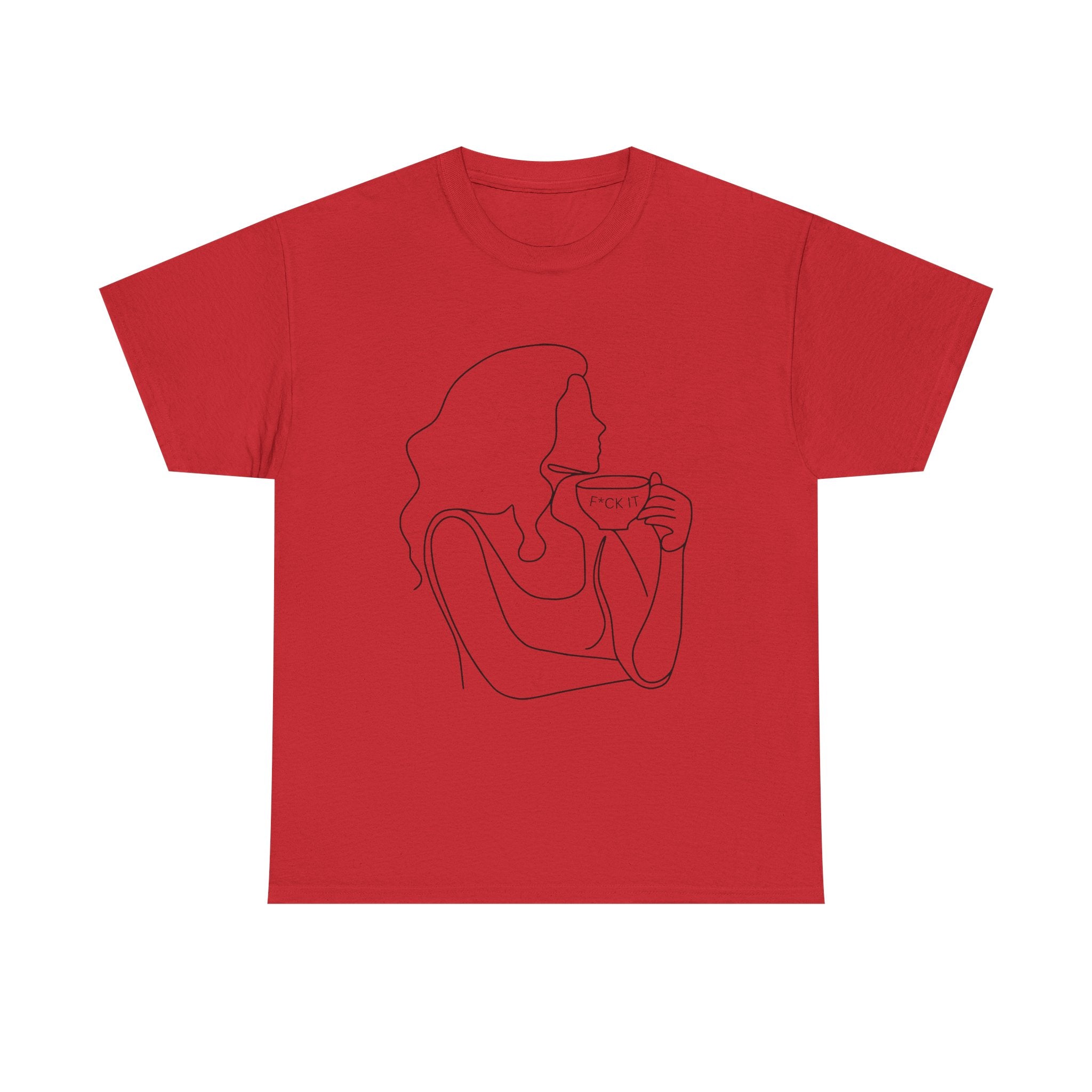 Line Art Tee — Woman Sipping Coffee Minimalist Graphic T-Shirt