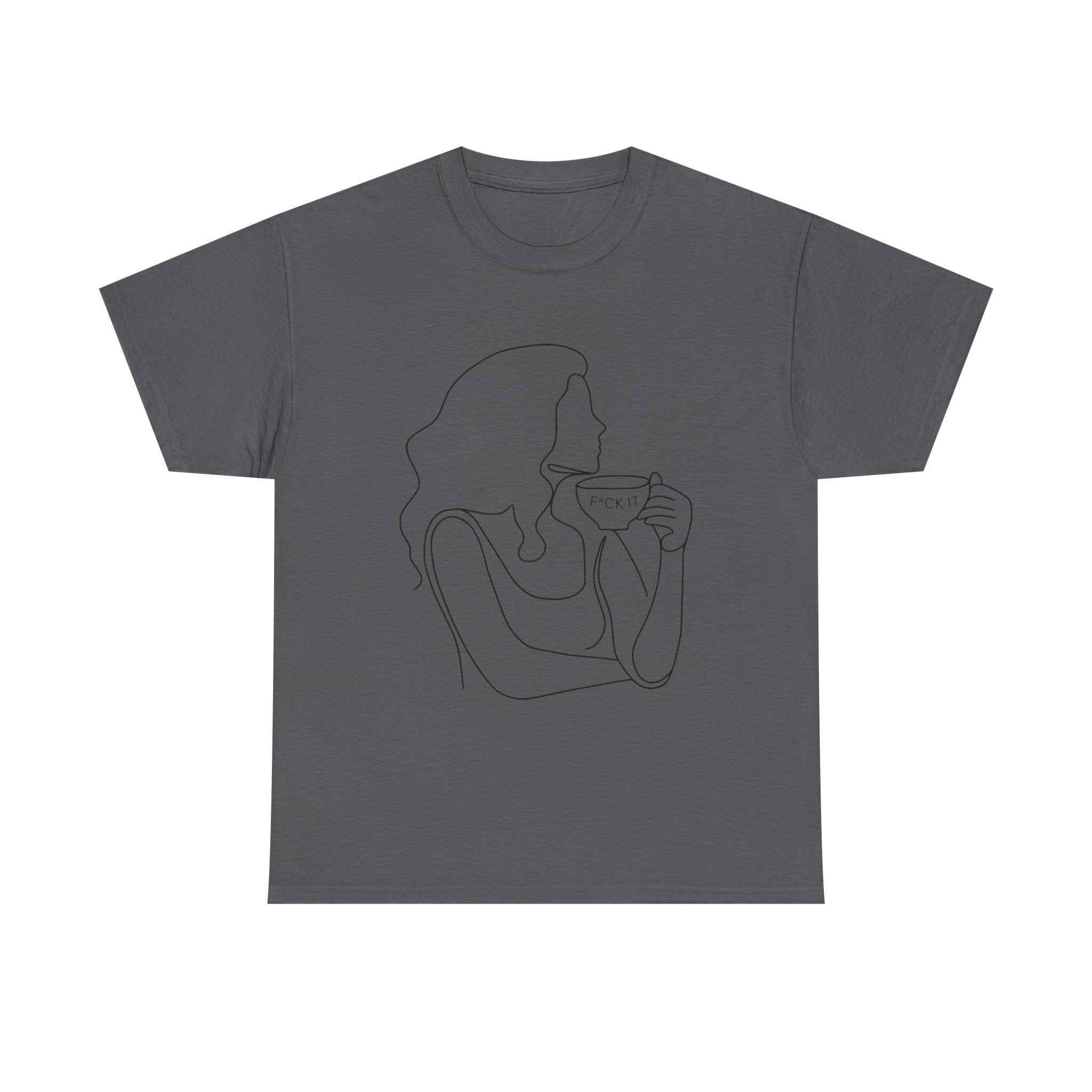 Line Art Tee — Woman Sipping Coffee Minimalist Graphic T-Shirt