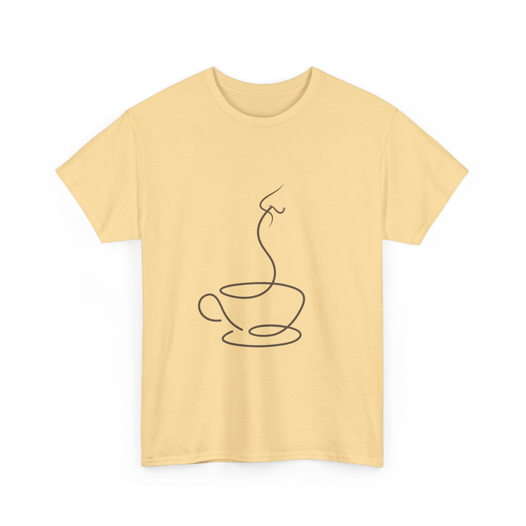 Minimal Line Art Coffee Tee — Simple Steaming Cup T-Shirt