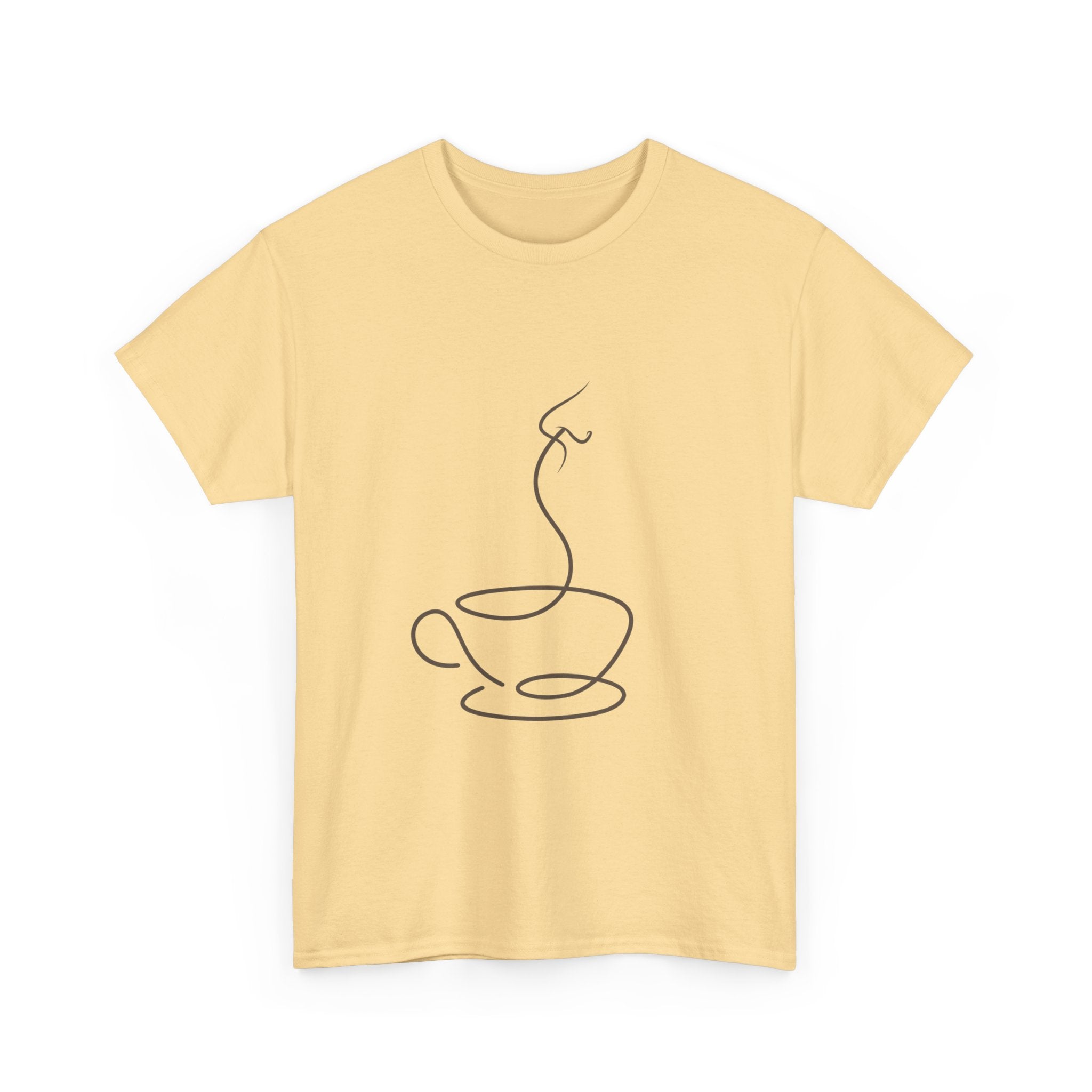 Minimal Line Art Coffee Tee — Simple Steaming Cup T-Shirt