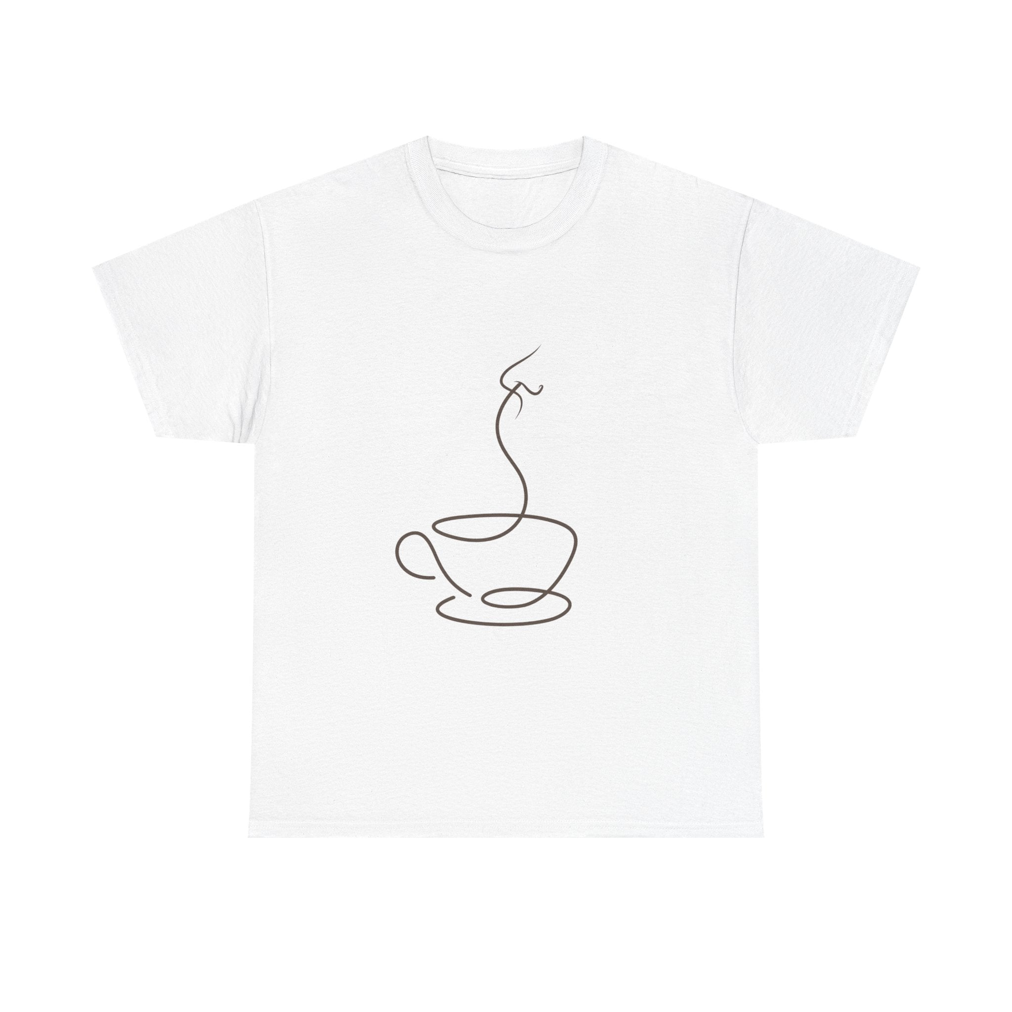 Minimal Line Art Coffee Tee — Simple Steaming Cup T-Shirt