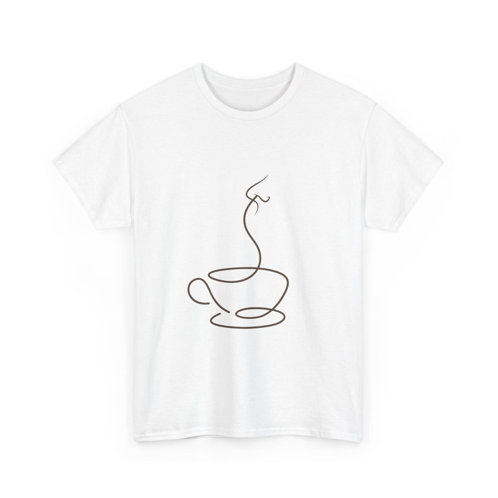 Minimal Line Art Coffee Tee — Simple Steaming Cup T-Shirt