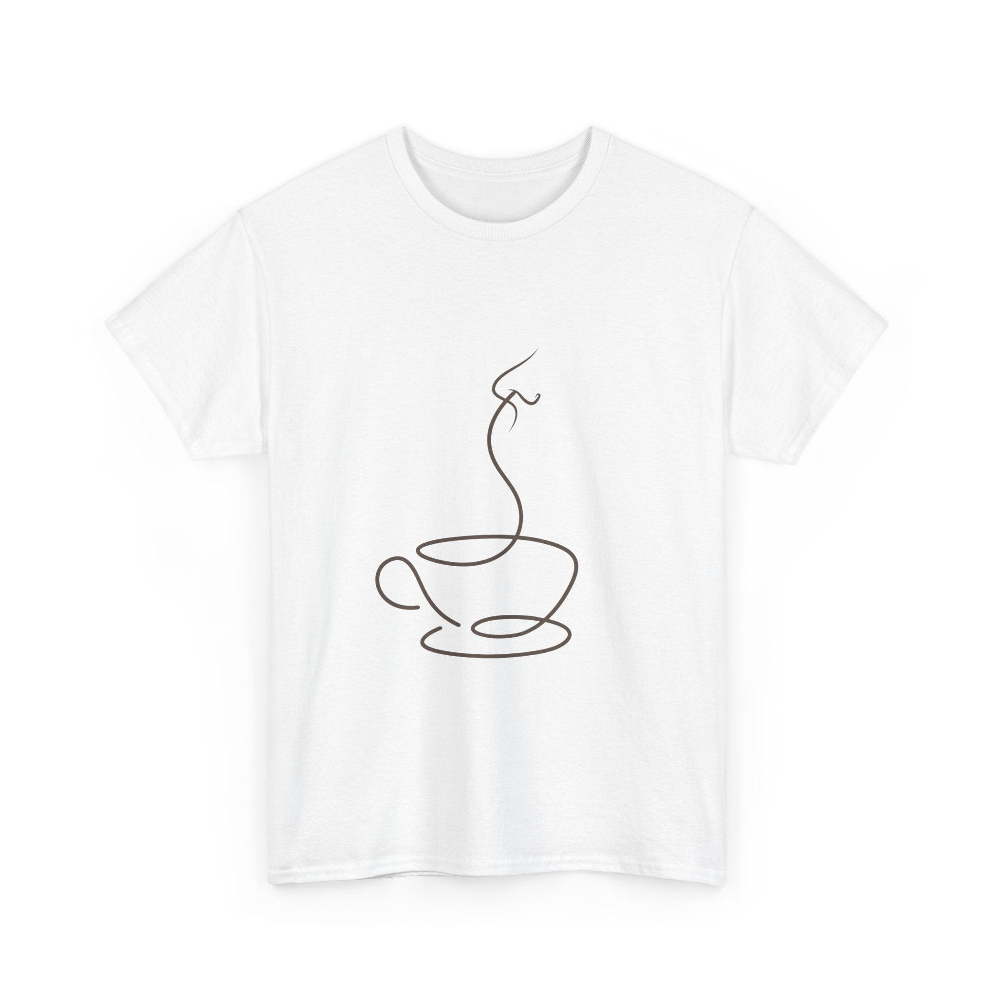 Minimal Line Art Coffee Tee — Simple Steaming Cup T-Shirt