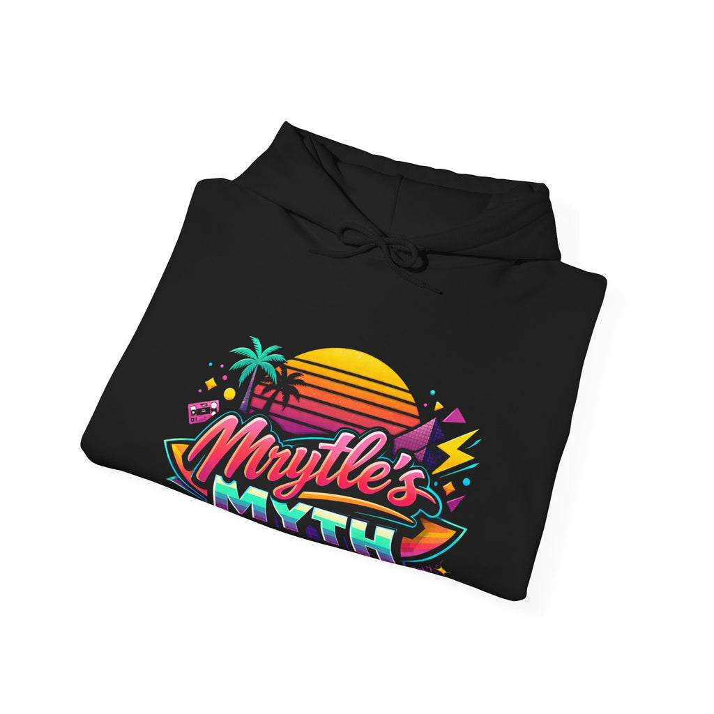 Retro Sunset Hoodie — "Myrtle's Myth" Neon Palm Beach Pullover