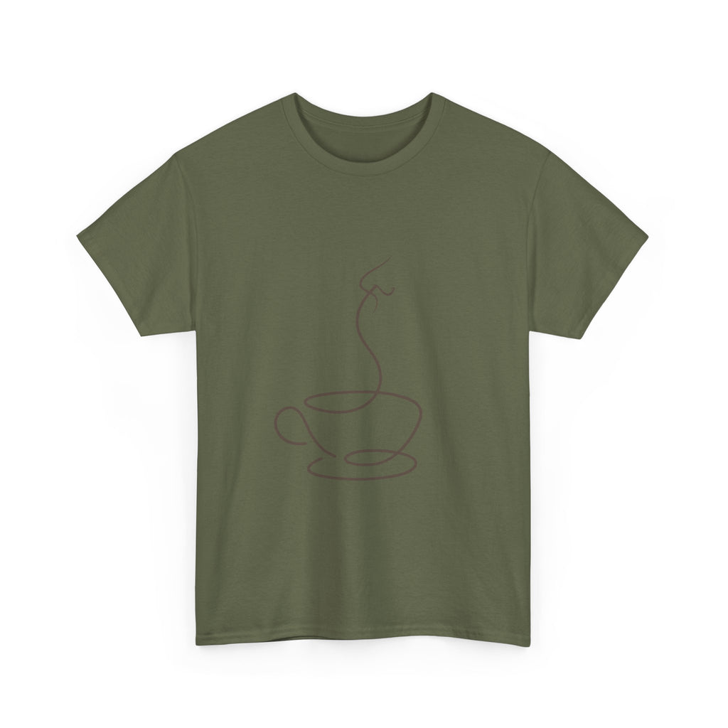 Minimal Line Art Coffee Tee — Simple Steaming Cup T-Shirt