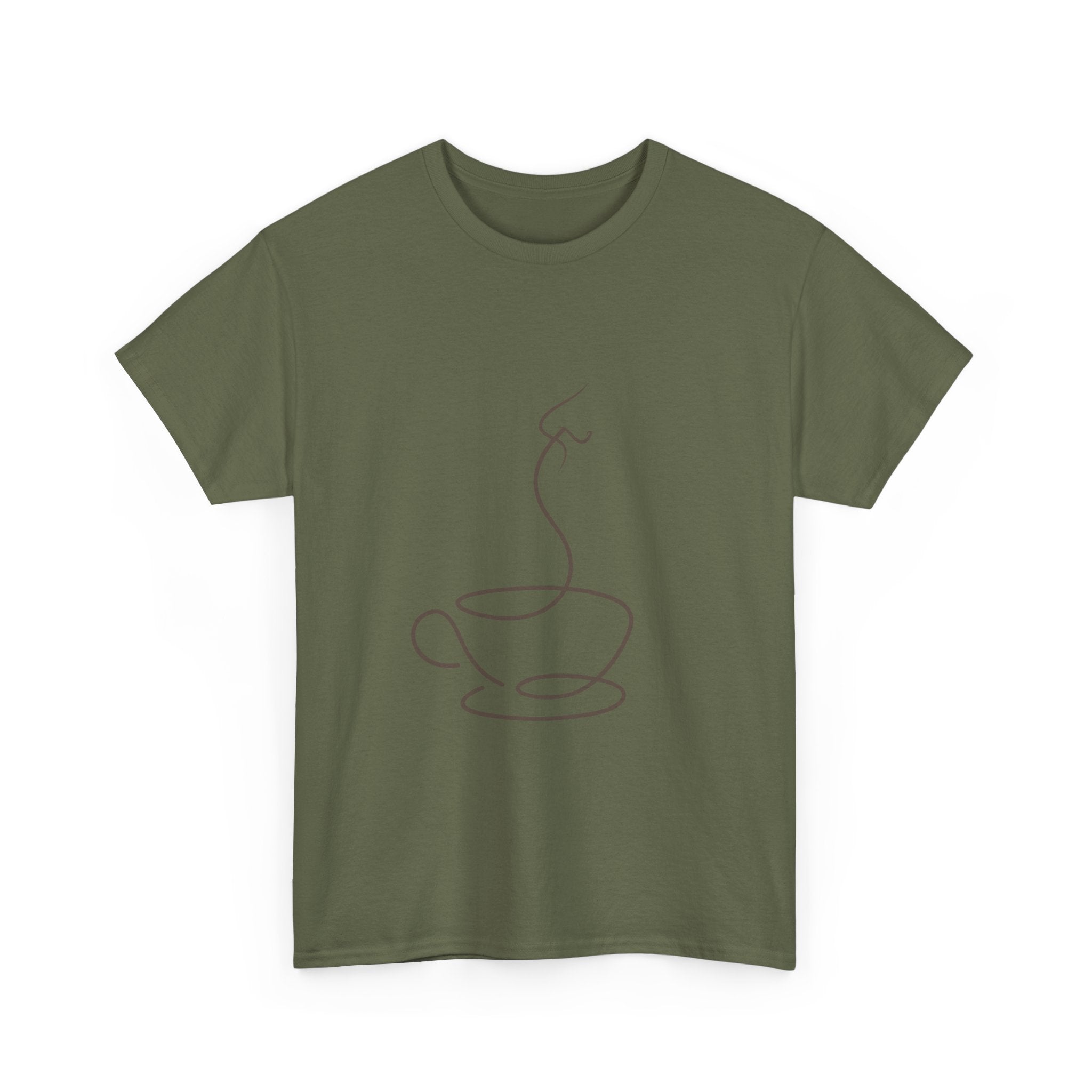 Minimal Line Art Coffee Tee — Simple Steaming Cup T-Shirt
