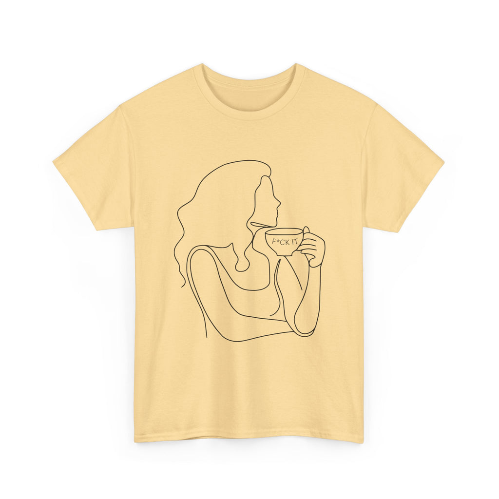 Line Art Tee — Woman Sipping Coffee Minimalist Graphic T-Shirt