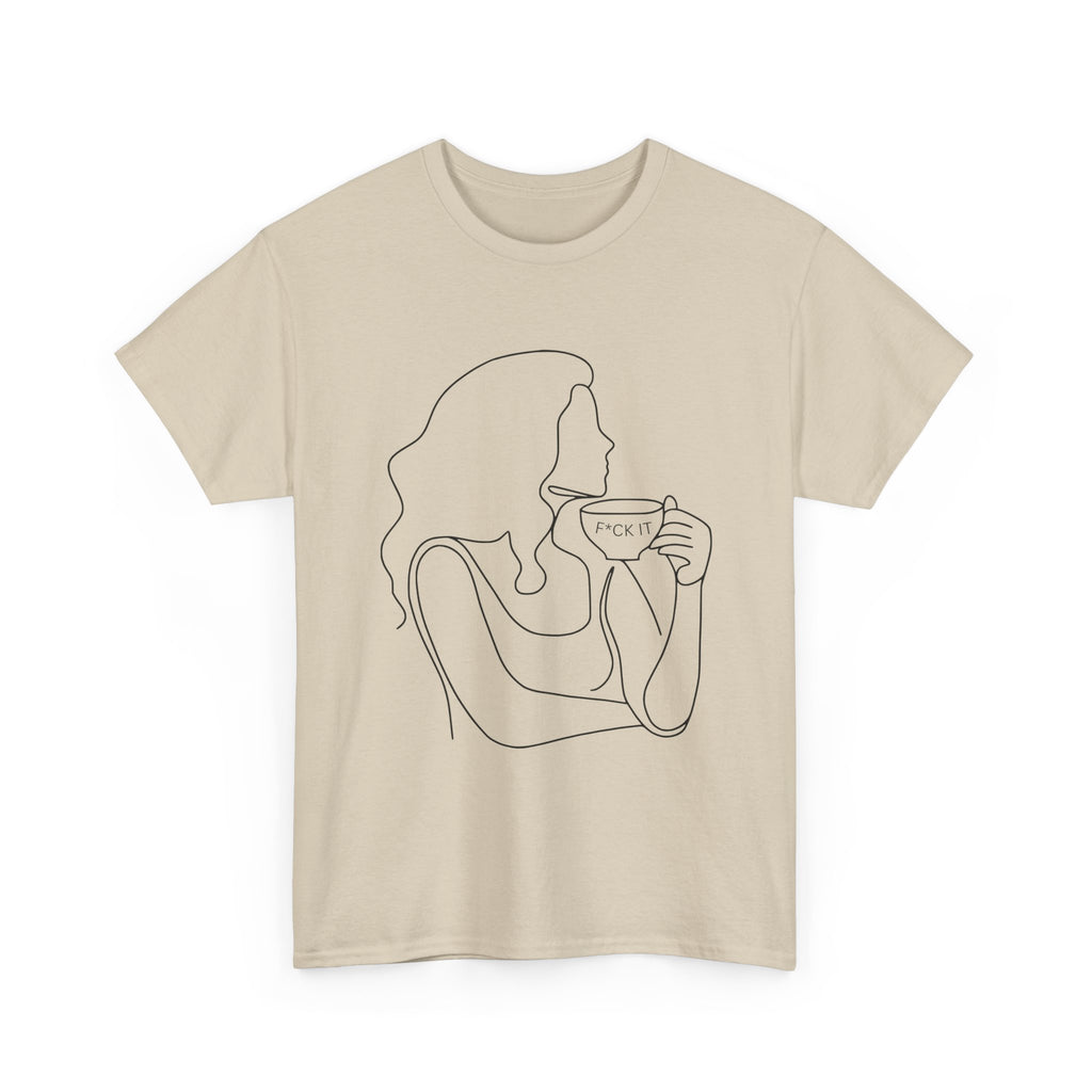 Line Art Tee — Woman Sipping Coffee Minimalist Graphic T-Shirt