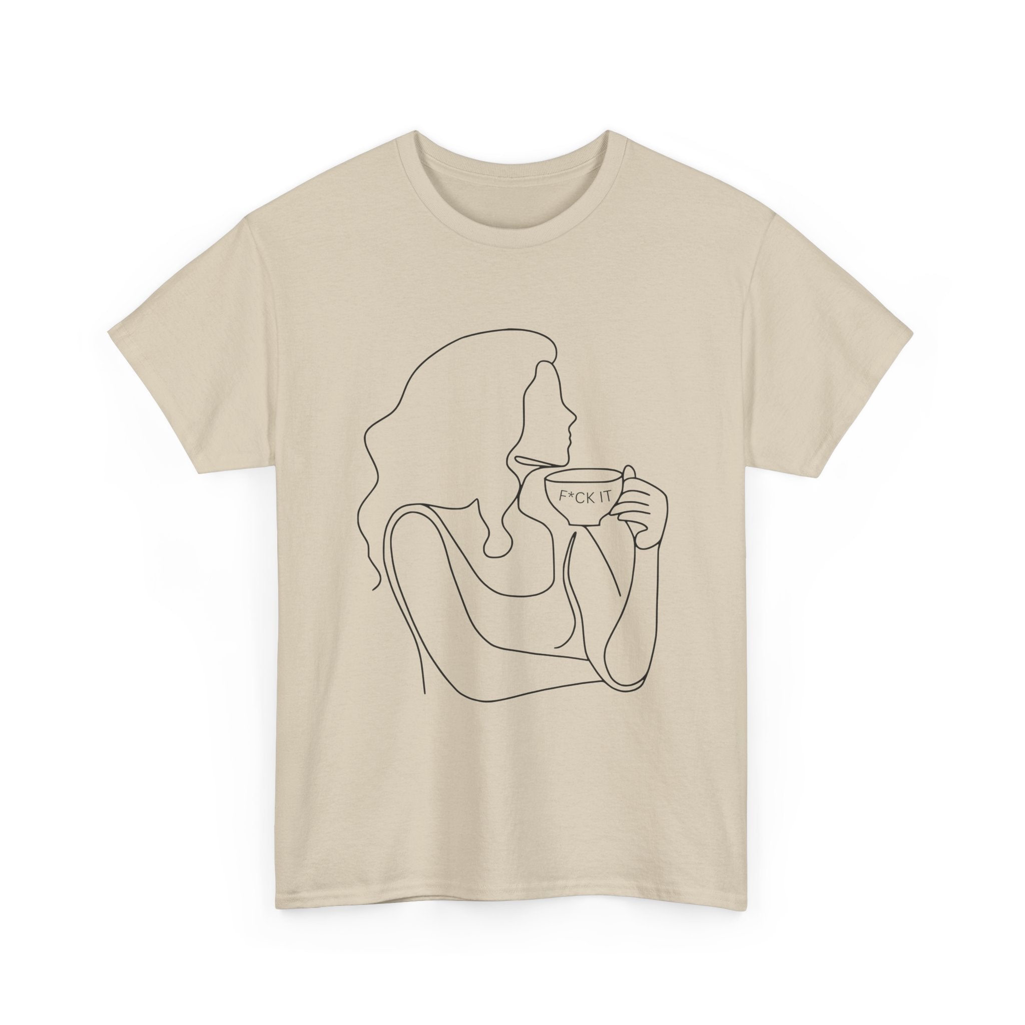 Line Art Tee — Woman Sipping Coffee Minimalist Graphic T-Shirt