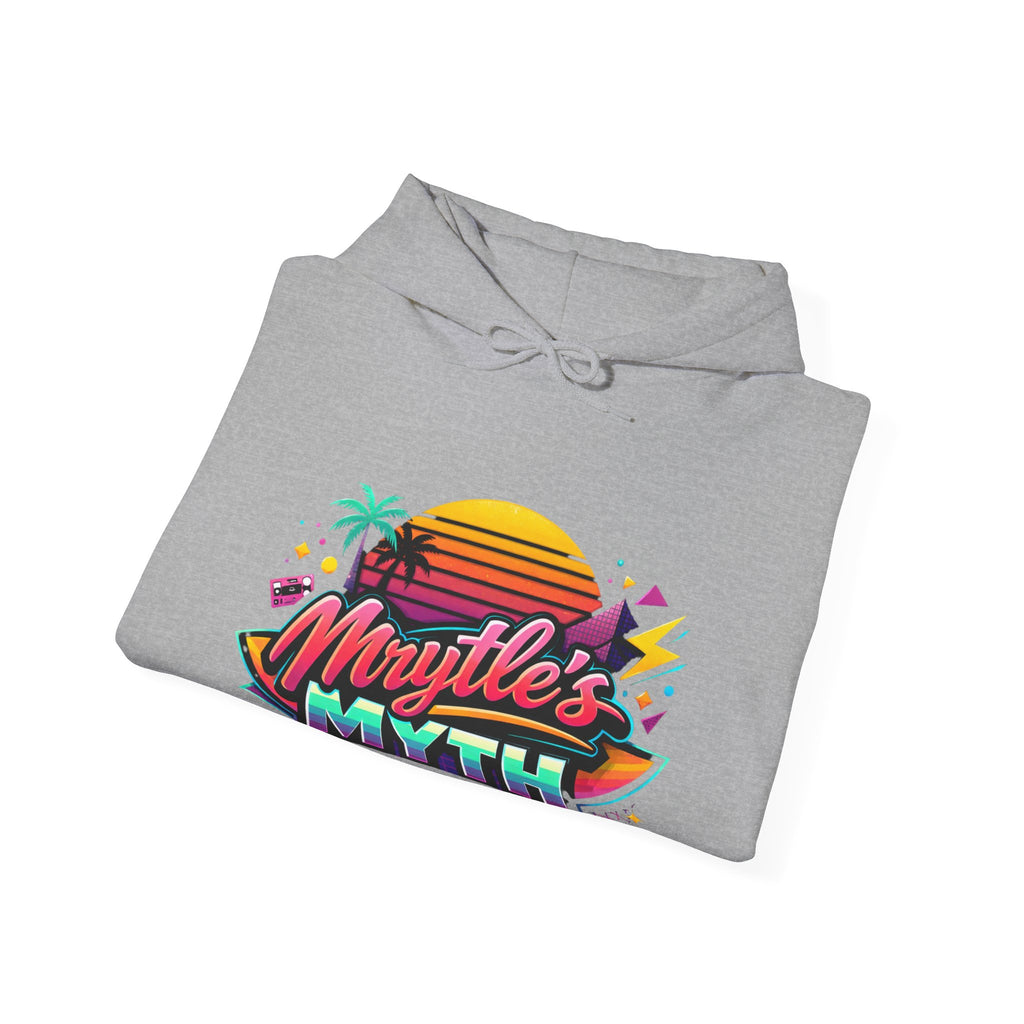 Retro Sunset Hoodie — "Myrtle's Myth" Neon Palm Beach Pullover