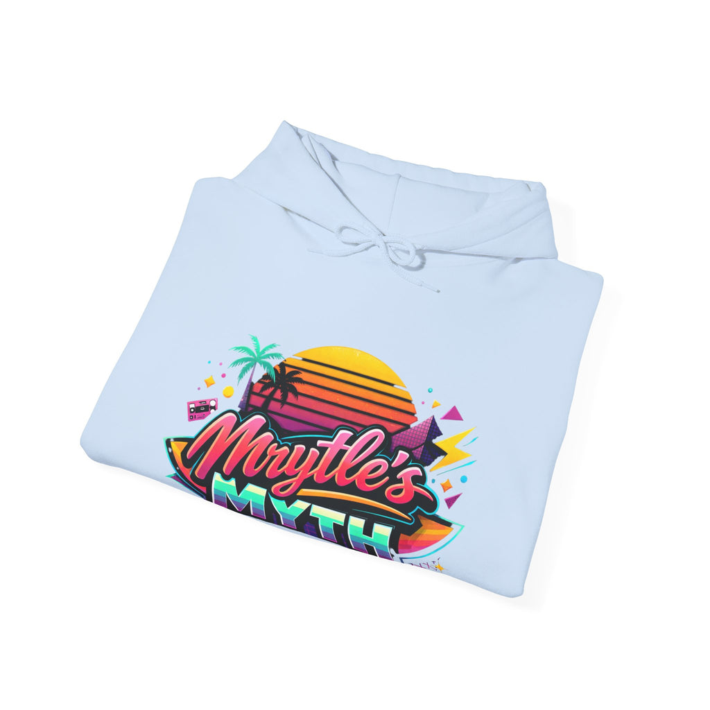 Retro Sunset Hoodie — "Myrtle's Myth" Neon Palm Beach Pullover