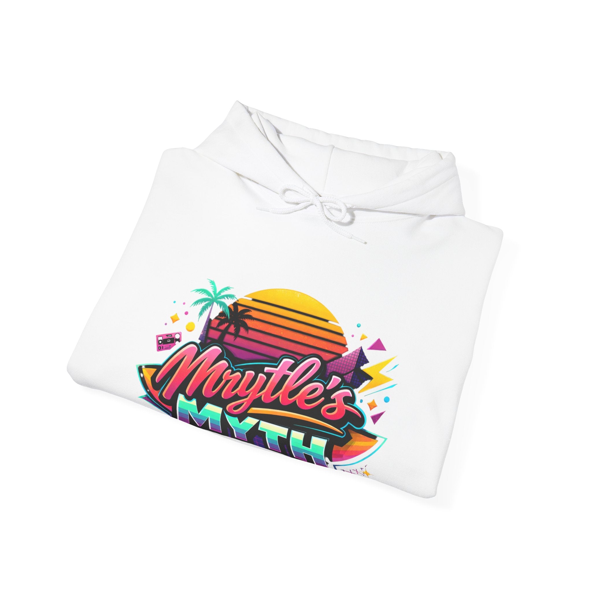 Retro Sunset Hoodie — "Myrtle's Myth" Neon Palm Beach Pullover