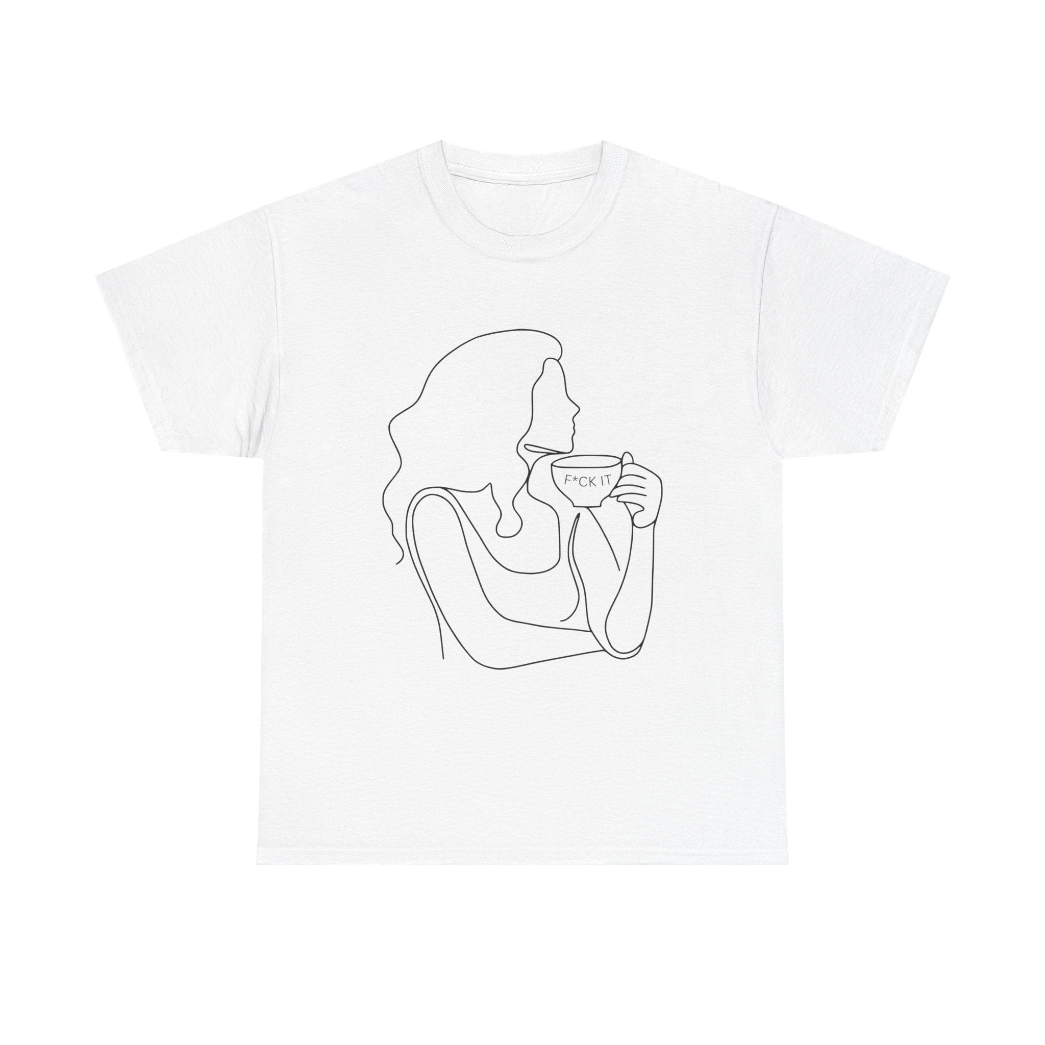 Line Art Tee — Woman Sipping Coffee Minimalist Graphic T-Shirt