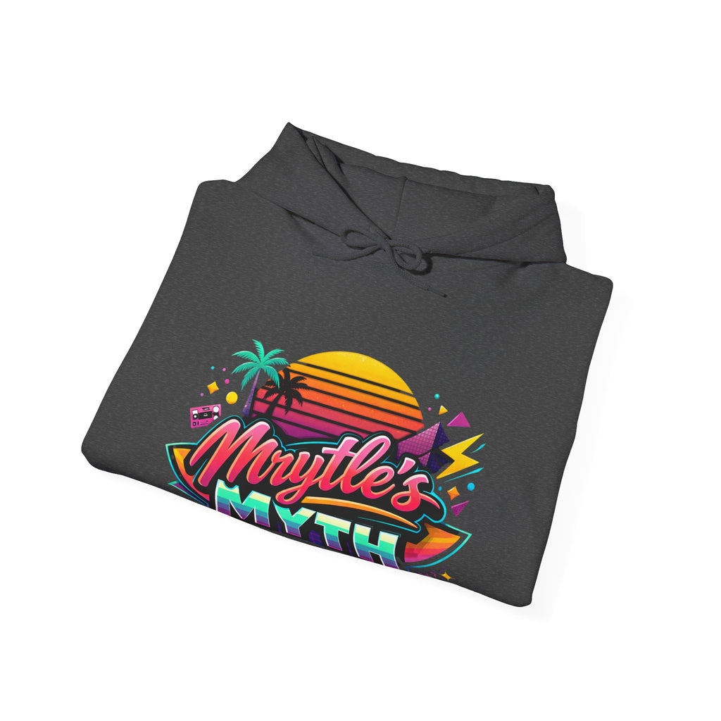 Retro Sunset Hoodie — "Myrtle's Myth" Neon Palm Beach Pullover