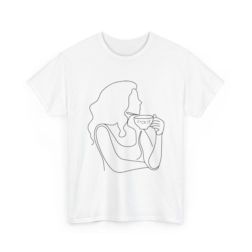 Line Art Tee — Woman Sipping Coffee Minimalist Graphic T-Shirt