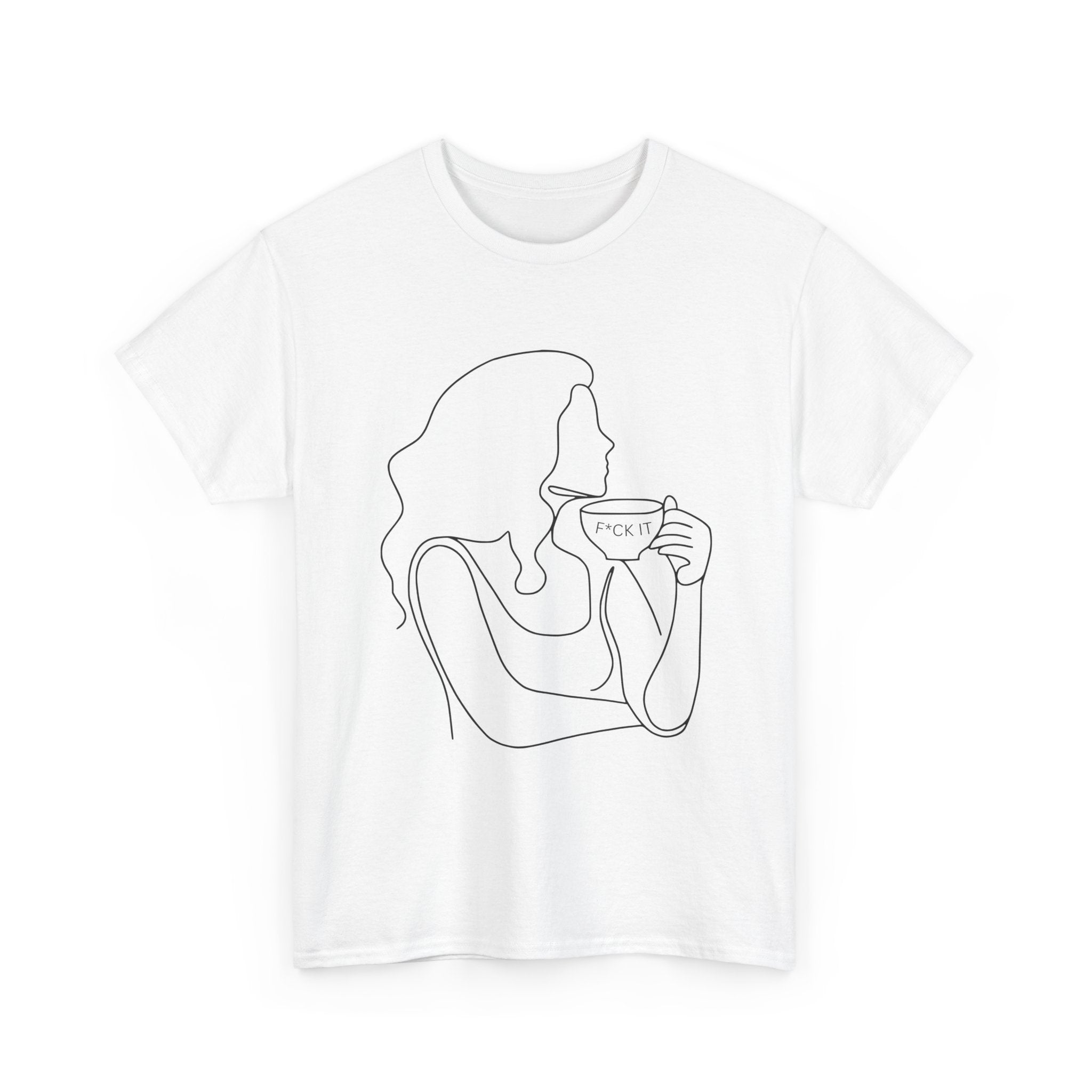 Line Art Tee — Woman Sipping Coffee Minimalist Graphic T-Shirt